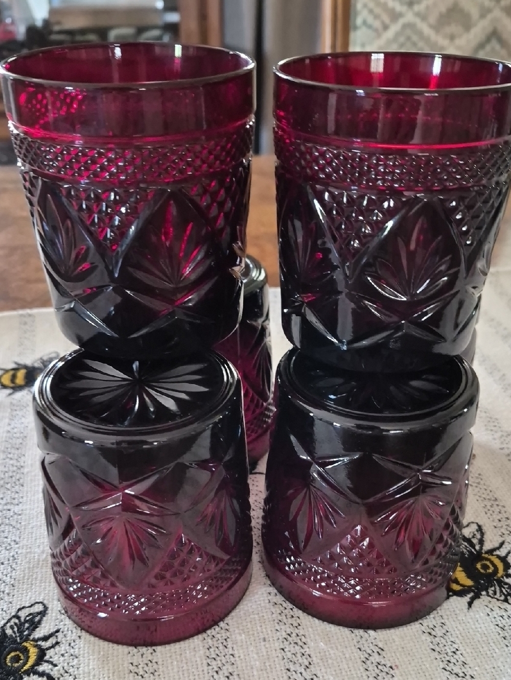 Vintage 6 Deep Ruby Red Pressed Glass